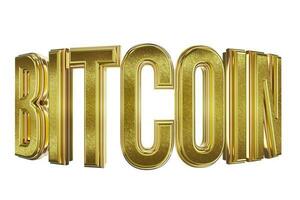 dourado palavra bitcoin dentro 3d em branco fundo foto