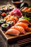 arroz japonês lista refeição frutos do mar peixe Japão Sushi Comida definir. generativo ai. foto