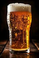 ouro cerveja lager bar beber bebida Cerveja espuma álcool vidro. generativo ai. foto