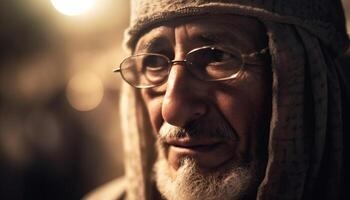 sorridente Senior homem com barba dentro inverno gerado de ai foto