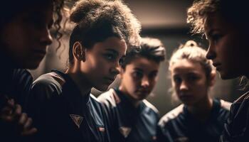 jovem adultos dentro Esportes uniforme sorridente ao ar livre gerado de ai foto