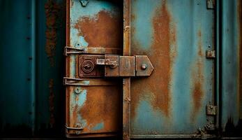 rude resistido oxidado metal porta lidar com cadeado gerado de ai foto