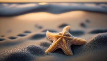 natureza beleza dentro Estrela em forma estrelas do mar em areia gerado de ai foto