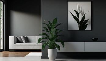 uma moderno interior vivo quarto com elegante decoração gerado de ai foto