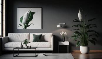 moderno apartamento com confortável sofá e elegante decoração gerado de ai foto