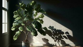 natureza crescimento traz luz solar sombras dentro uma frondoso quarto gerado de ai foto