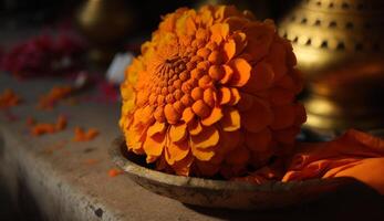 fechar acima do uma fresco amarelo flor cabeça gerado de ai foto