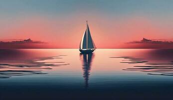 pôr do sol em náutico navio, barco a vela Navegando às crepúsculo , generativo ai foto