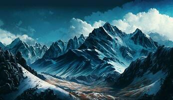 montanha panorama com Nevado pico dentro inverno , generativo ai foto