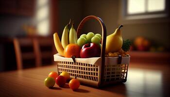 fresco frutas saudável Comida dentro cesta , generativo ai foto