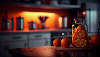 laranjas citrino frutas dentro cozinha cena , generativo ai foto
