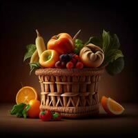 frutas e legumes dentro cesta , generativo ai foto