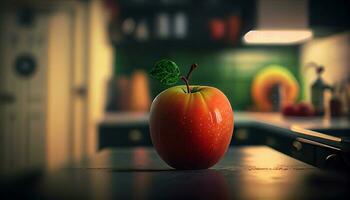 vermelho maçã fresco fruta dentro a cozinha , generativo ai foto