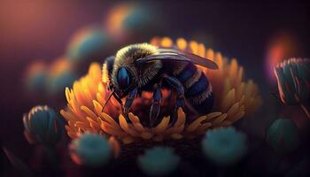 trabalhador abelha vôo dentro flor procurando do Está pólen , generativo ai foto
