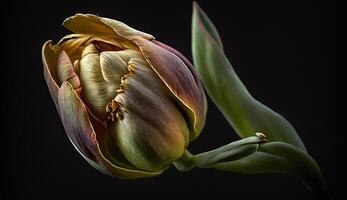 natureza beleza fechar acima solteiro flor em Preto fundo gerado de ai foto