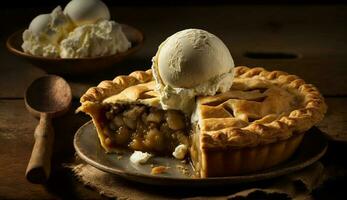 doce pastelaria com açoitado creme e fruta coberturas , generativo ai foto