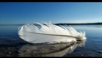 suave cisne pena vôo sobre tranquilo azul água ao ar livre gerado de ai foto
