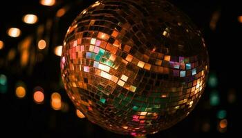brilhante discoteca bola ilumina vibrante Boate com multi colori iluminação equipamento gerado de ai foto