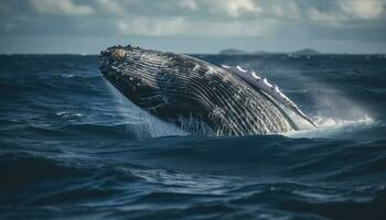 majestoso corcunda baleia violações, rabo barbatana espirrando dentro ártico marinha gerado de ai foto