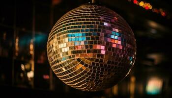 vibrante discoteca bola inflama multi colori dança chão às Boate gerado de ai foto