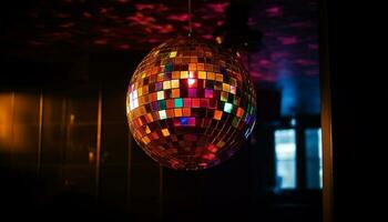 brilhante discoteca bola acendendo vibrante discoteca dançando dentro Boate gerado de ai foto