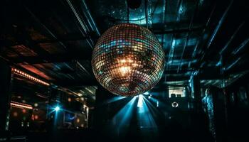 elétrico Boate acendendo vibrante discoteca dançando debaixo multi colori discoteca luzes gerado de ai foto