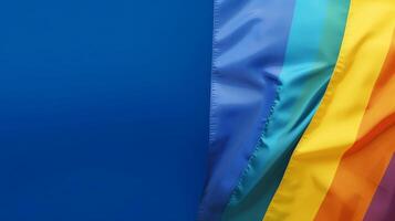 orgulho bandeira em uma sólido azul fundo orgulho dia bandeira amor e diversidade orgulho dia. cópia de espaço. generativo ai foto