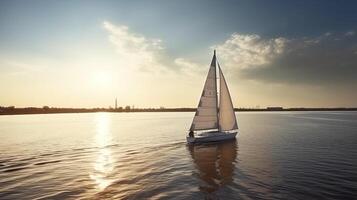 Navegando iate velas em a mar dentro a manhã Sol. marinho turismo. ai gerado. foto