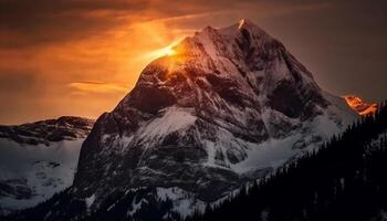 majestoso montanha alcance às crepúsculo, uma tranquilo cena do beleza gerado de ai foto