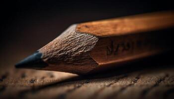 uma afiado lápis em uma de madeira mesa, uma criativo ferramenta gerado de ai foto