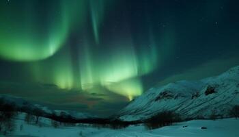 noite aventura dentro inverno país das maravilhas brilhando aurora sobre montanha pico gerado de ai foto