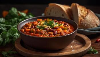 uma rústico caseiro ensopado com fresco legumes e carne cozinhou perfeitamente gerado de ai foto