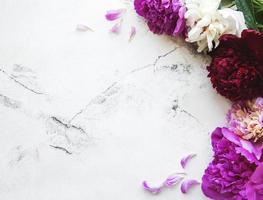 flores peônia em um fundo de mármore foto