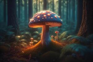 brilho fantasia cogumelo dentro floresta ai generativo foto