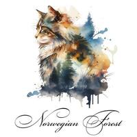 aguarela ilustração do uma solteiro gato procriar norueguês floresta. ai gerado. aguarela animal coleção do gatos. gato retrato. ilustração do animal. foto