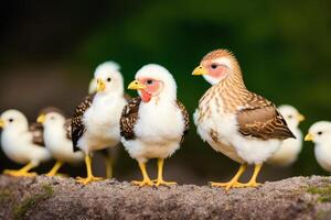 a galinha com a garotas. frango, galo. vida dentro a galinheiro. generativo ai foto