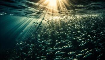 vibrante embaixo da agua paisagem marítima, peixe dentro movimento gerado de ai foto