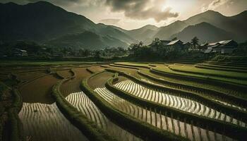 terraço arroz arrozais mostruário rural agricultura beleza gerado de ai foto