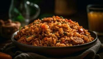 saudável vegetariano risoto com fresco ervas e tomate gerado de ai foto