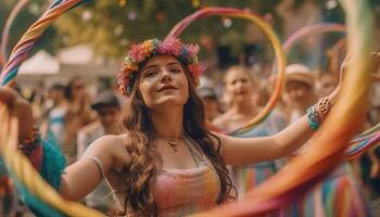 jovem adultos apreciar tradicional festival com amigos gerado de ai foto