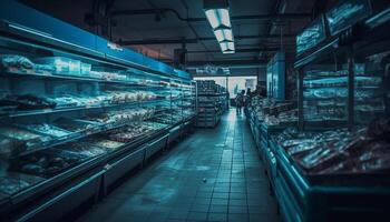 fresco carne, congeladas comida, abundante escolhas dentro gerado de ai foto