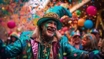 colorida carnaval celebração traz alegria e riso gerado de ai foto