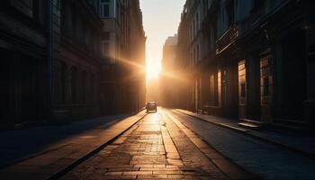 dirigindo através cidade ruas, desaparecimento ponto adiante gerado de ai foto