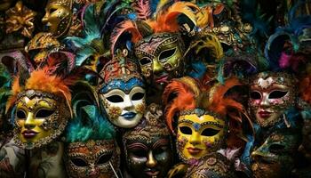 multi colori máscaras adornar ornamentado italiano carnaval fantasias gerado de ai foto