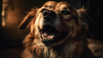 sorridente cachorro parece às Câmera com fidelidade gerado de ai foto