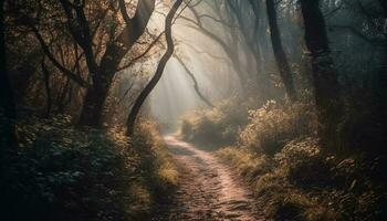 assustador névoa véus outono mistério dentro natureza gerado de ai foto