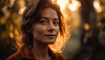 jovem mulher sorridente, desfrutando natureza beleza gerado de ai foto