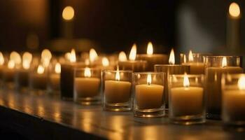 brilhando vela chamas iluminar símbolos do Paz gerado de ai foto
