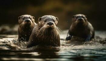 grupo do brincalhão foca filhotes natação embaixo da agua gerado de ai foto