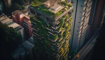 arranha-céus ascender, cidade zumbidos natureza prospera perto gerado de ai foto